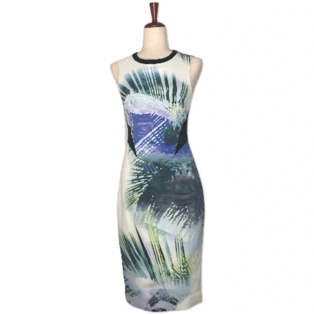 Karen Millen | Stretch Shift Dress | Tropics abstract Print | Sz 6 - Picture 1 of 12